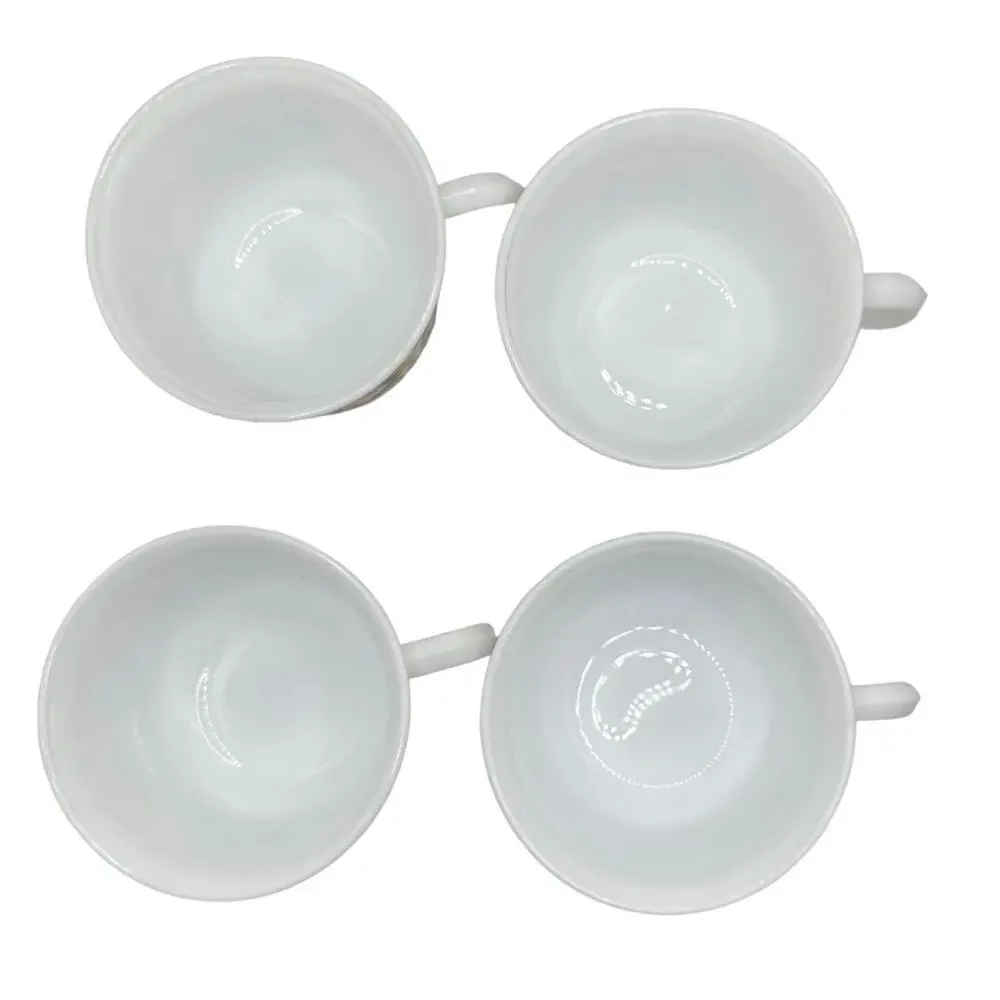 Vintage Milk Glass Arcopal France Flowers Floral Tea Coffee Cup Set of 4